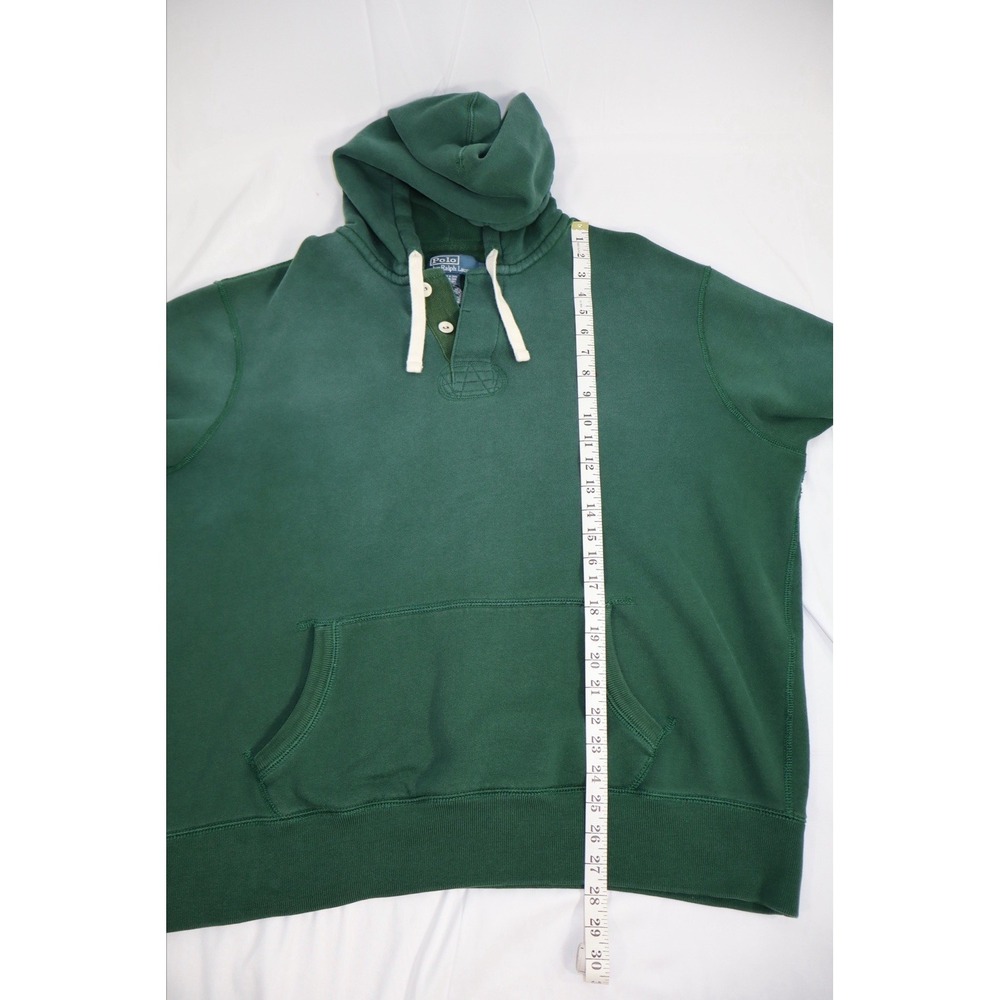 Vintage 90s Polo Ralph Lauren Hoodie Mens 2XL Green Henley Button Pullover - Picture 11 of 12